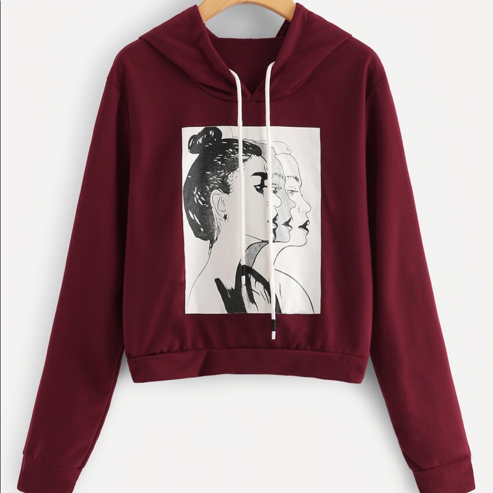 Figure print drawstring hooded sweatshirt